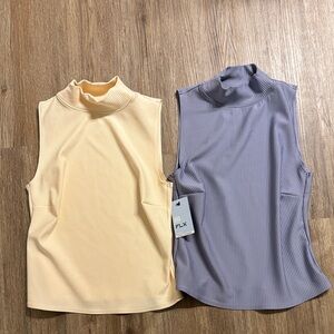 NWT FLX Women's Ribbed Mock Neck Tank Tops - Cream and purple size XS